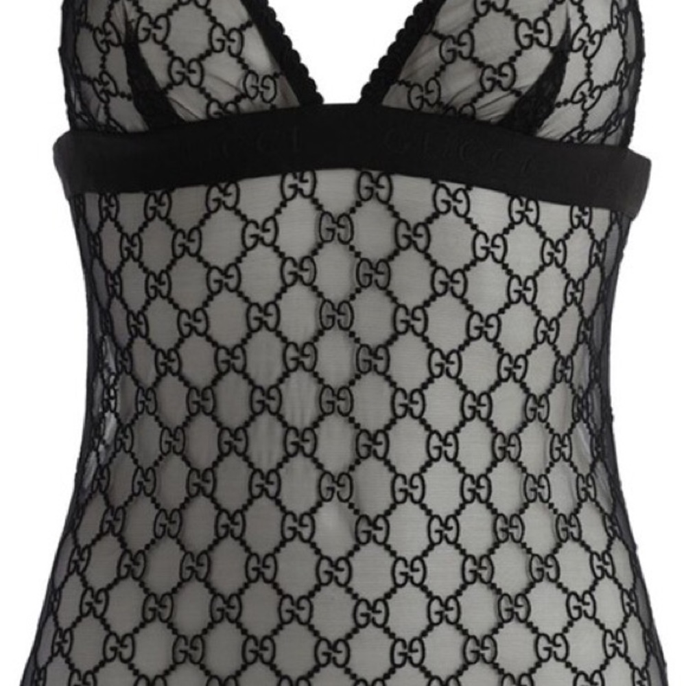 Gucci Black Monogram Lace bodysuit